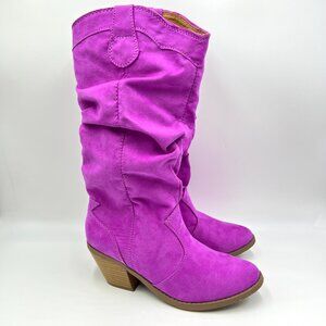 Qupid Womens Size 6 Fuchsia Pink Vegan Suede Western Style Boots